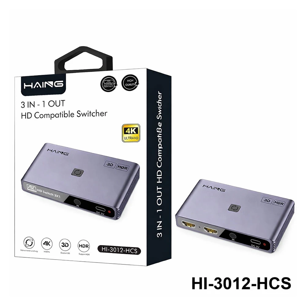 HAING 3-in-1 HDMI Switcher 4K HDR with 3D Support – HI-3012-HCS