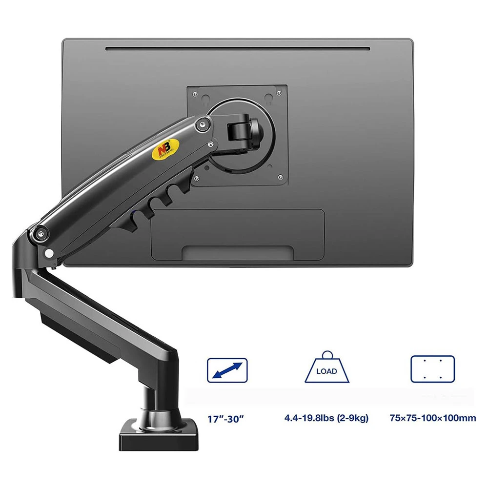 NB F80 Single Monitor Mount 17″–30″ | Full Motion Desk Arm (Black / White)