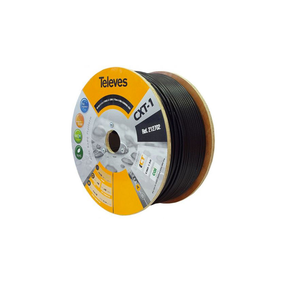 Televes Coaxial Cable 250mt (wooden reel), black colour-212702 - Satellite Cable