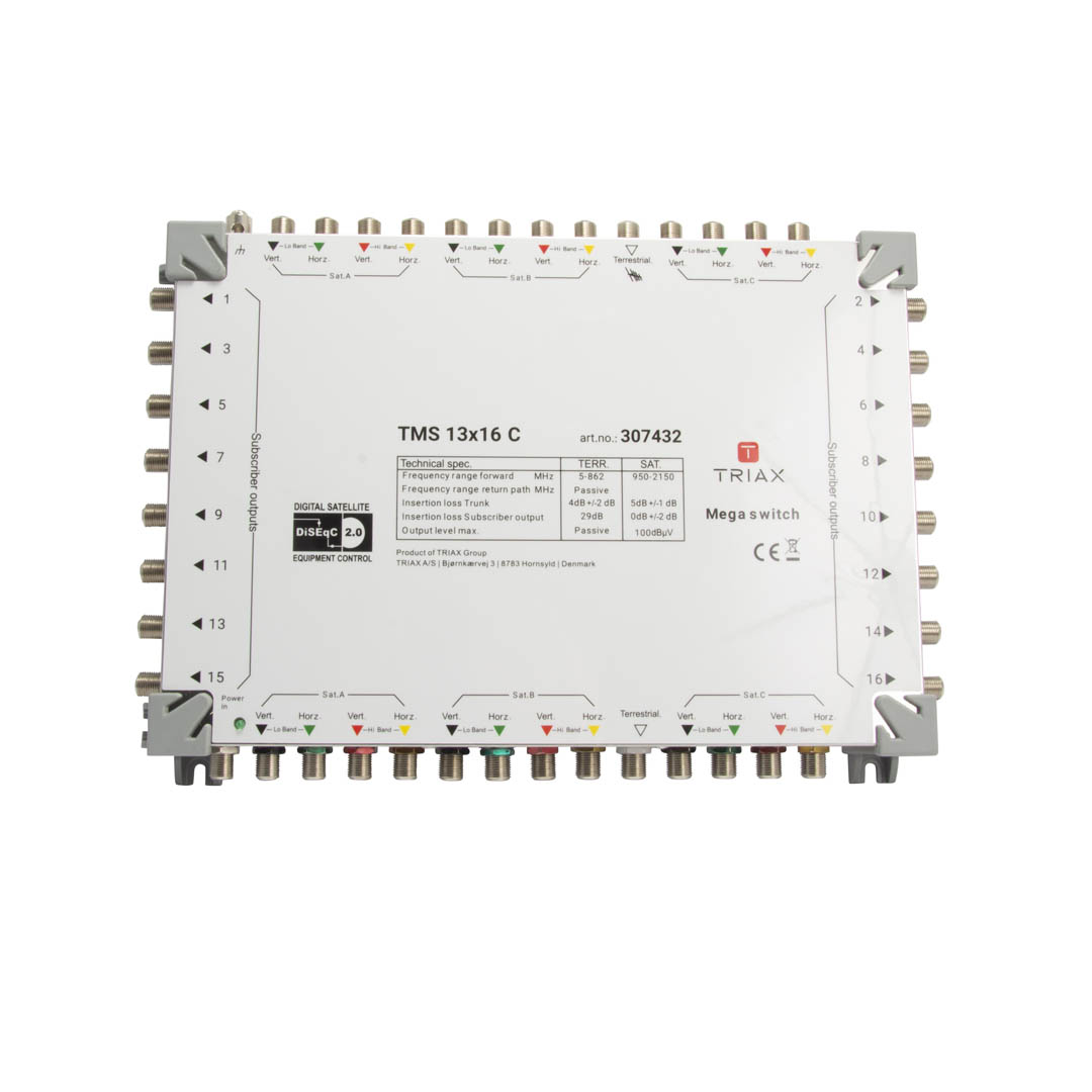 Triax-Multiswitch -13x16 (one terrestrial and 12 for three satellites, each with its four polarities)